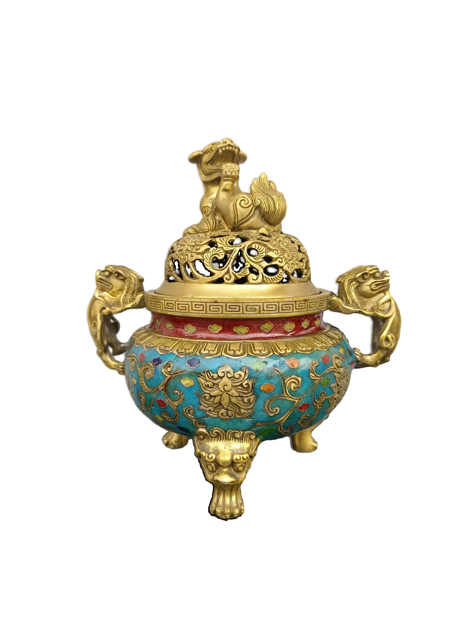 

MOZART Early Collection Pure Copper Cloisonné [Double Lion'S Ears And Three Cranes Stove] Handmade Filigree Enamelled Openwork