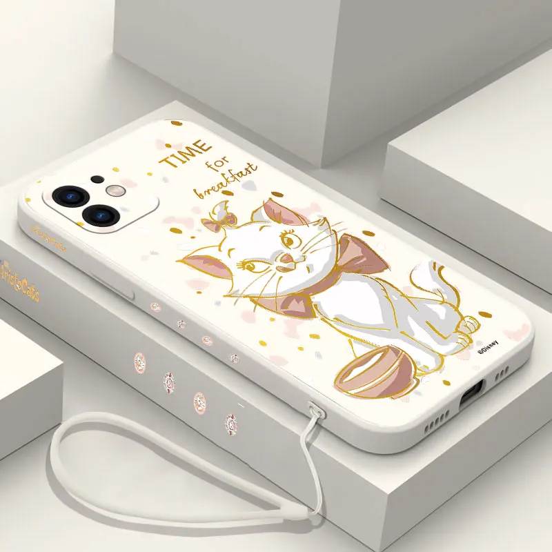 

Cartoon Disney Mary Cat Phone Case For iPhone 14 13 12 11 Pro Max Mini X XR XS MAX SE20 8 7 Plus 6 6S Silicone with Hand Strap