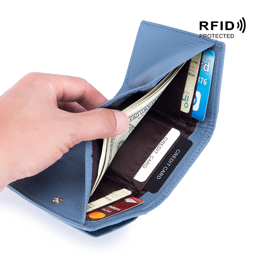 New ID Credit Bank Card Holder Wallet Women Anti Rfid Blocking Genuine Leather Coin Pocket Mini Small Money Wallets images - 6