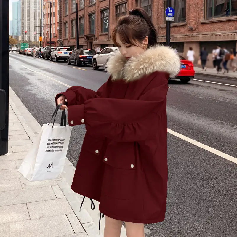 Fashion Trend Leisure All-match Stitching Down Jacket Plus Velvet Thick Thick Warm Autumn and Winter New Simple Loose Coat
