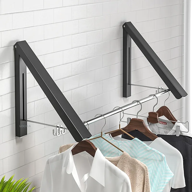 

Wall-Mounted Folding Clothes Drying Rod Outdoor Balcony Invisible Hangers Space Aluminum Clothing Rack Home Bathroom Accessories