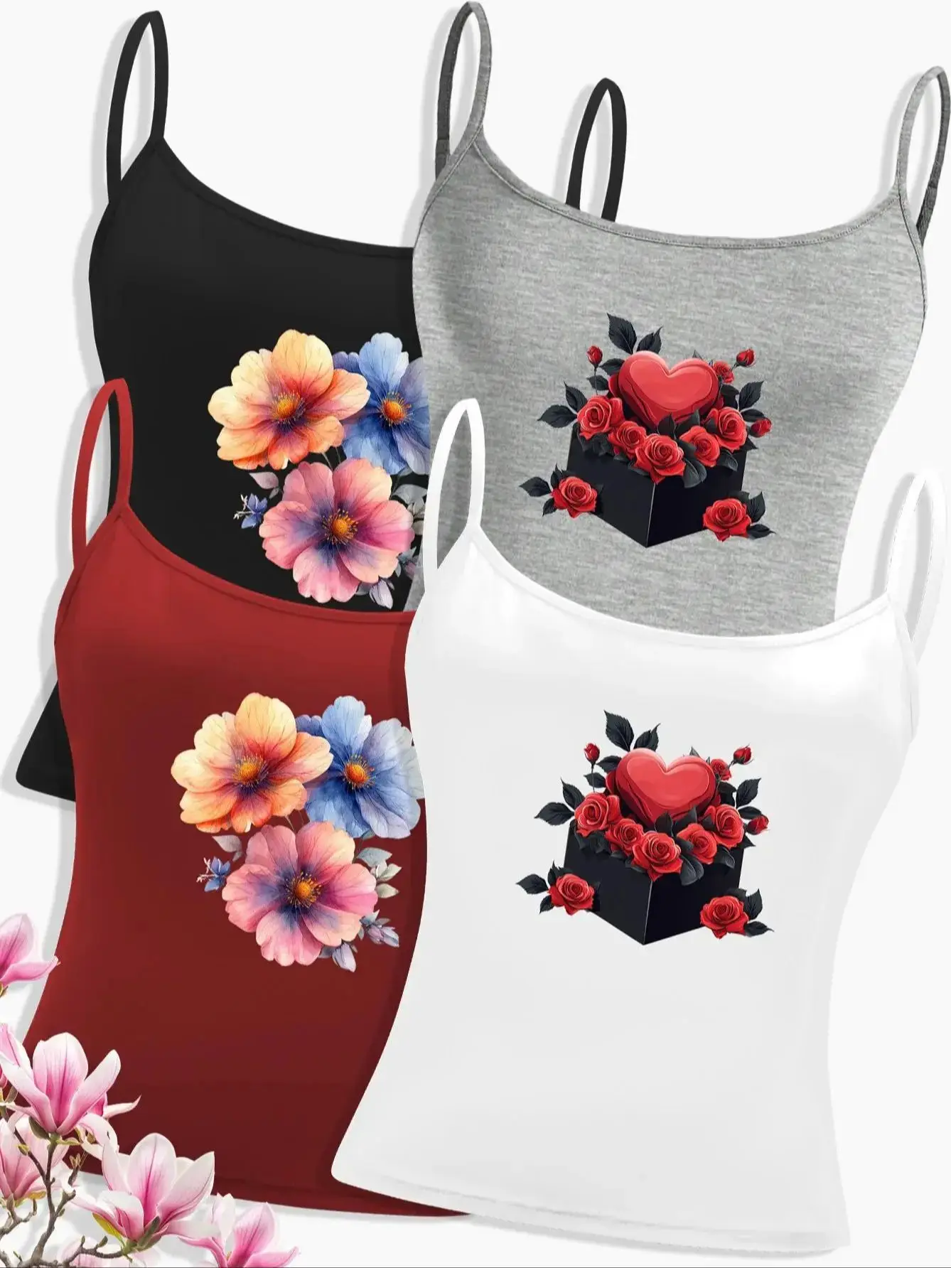 4 шт./упаковка женский топ с цветочным принтом |