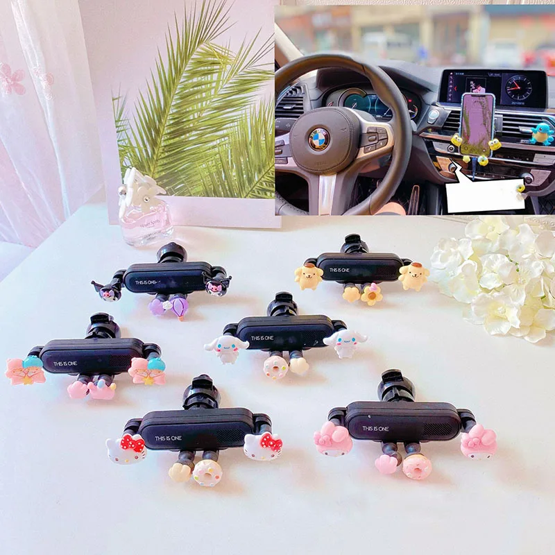 

Kawaii Sanrio My Melody Cinnamorol Kuromi Car Phone Holder Anime Easy Clip Mount Holder Gps Display Holder Car Mount Gift