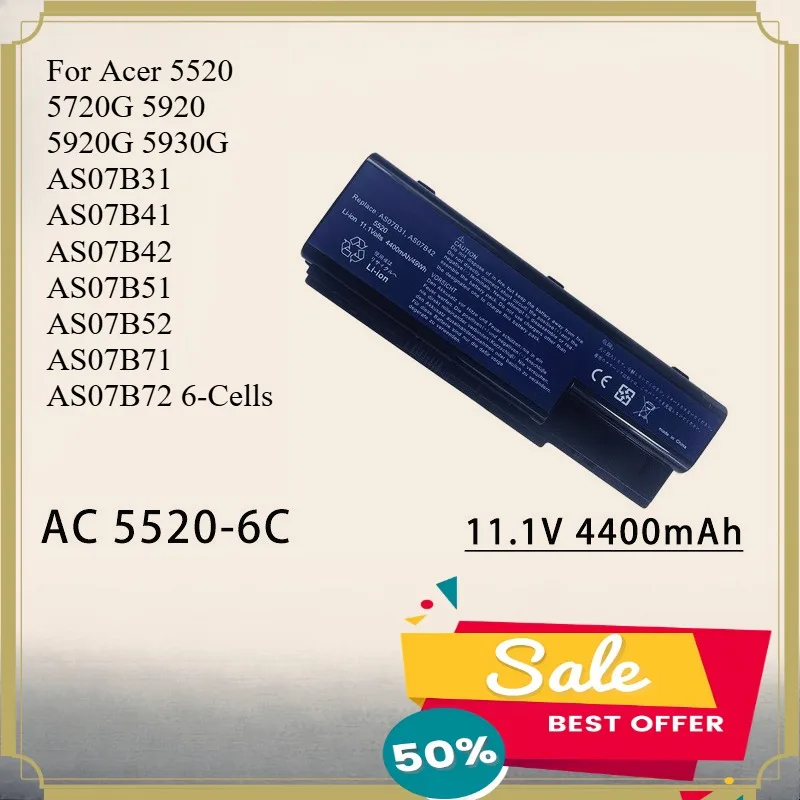 Фото Аккумулятор для ноутбуков Acer 5520, 5720G, 5920, 5920G, 5930G (модели AS07B31, AS07B41, AS07B42, AS07B51, AS07B52, AS07B71, AS07B72), 6-элементный №1