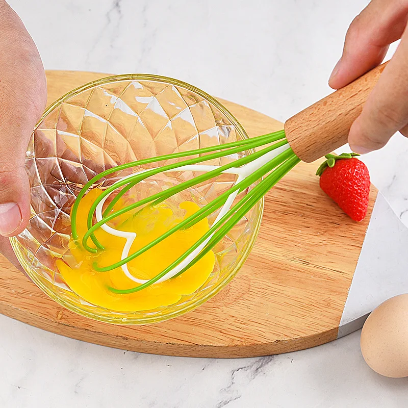 

10 Inch 12 Inch Silicone Egg Whisk Wooden Handle with Pattern Kitchen Cream Whisk Cooking Gadgets Whisk Cake Tools Bakeware.75z
