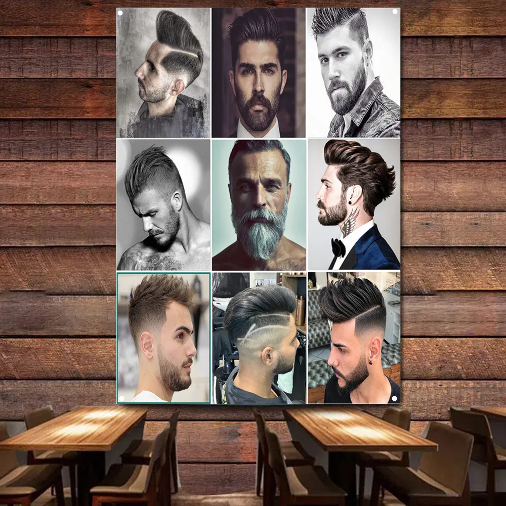 

Best Men's Short Side Hairstyles Poster Banner Flag Haircut & Shave Hairdressing Ad Wall Painting Vintage Barber Shop Wall Decor