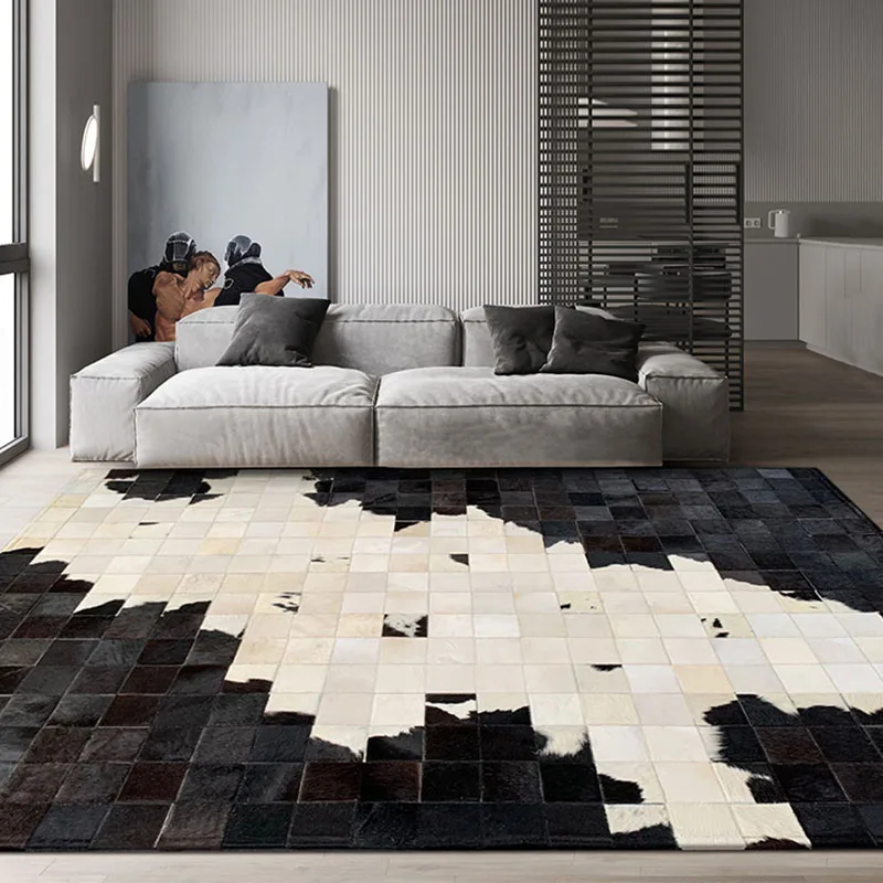 

American High-End Luxury Carpet living Room Cowhide Stitching Printing Floor Mat Nordic Coffee Table Bedroom Bedside Rug Tapis