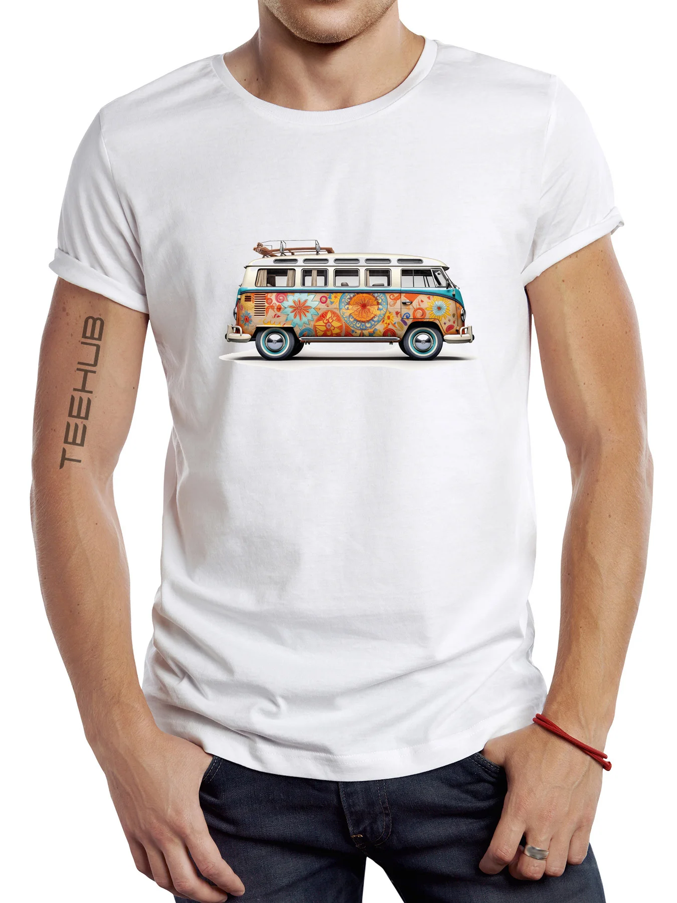 Новинка 2024 Мужская Классическая футболка с цветочным принтом для кемпера