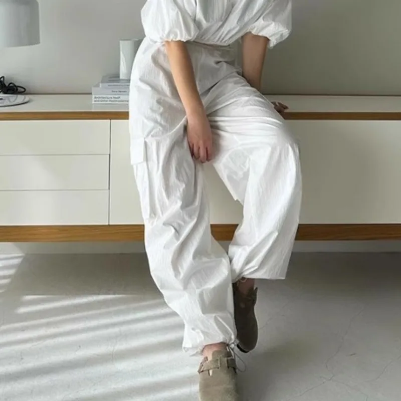 Брюки-карго на шнуровке с высокой эластичной резинкой талии Ropa Mujer японские