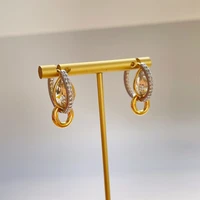 brass geo 2 tone link hoop earrings women jewelry punk hiphop designer runway rare simply gown boho top japan korean