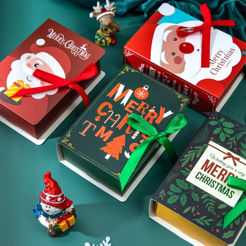 

10pcs Christmas Book Shape Candy Box Santa Claus Favor Gift Boxes Chocolate Cookies Packaging Box Xmas Party Decoration 2023