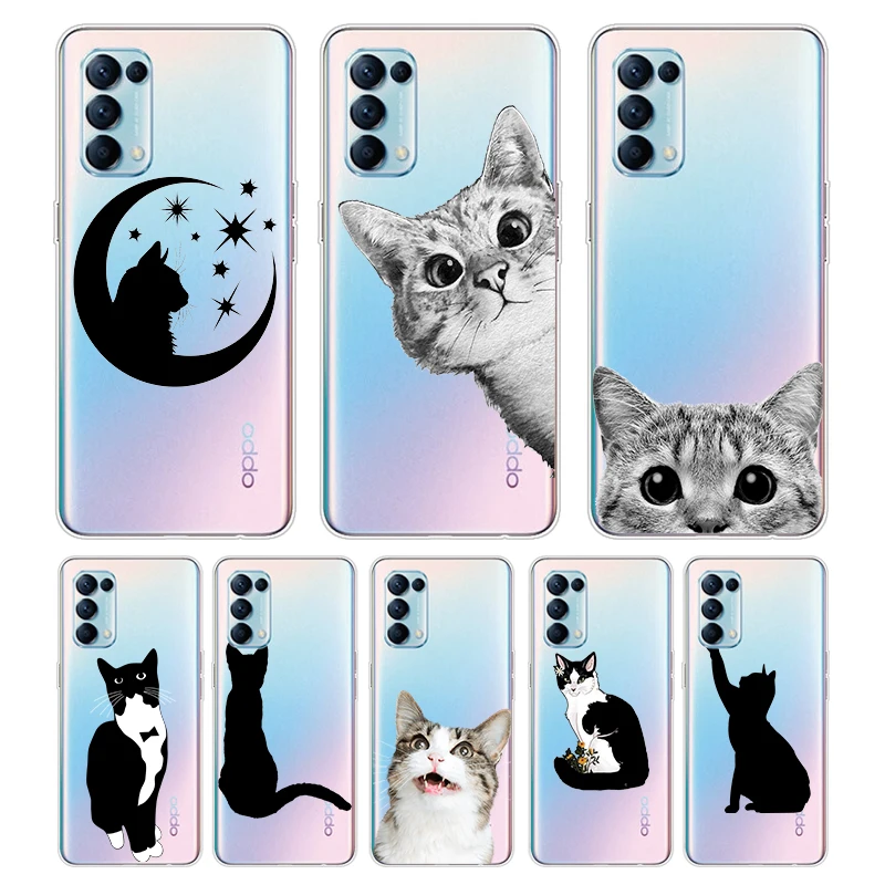 

Cute Cat Shadow For OPPO Reno7 SE 6 5 Z F 4G 5G Find X2 X3 Neo Lite Pro Plus Transparent Soft Phone Case Coque