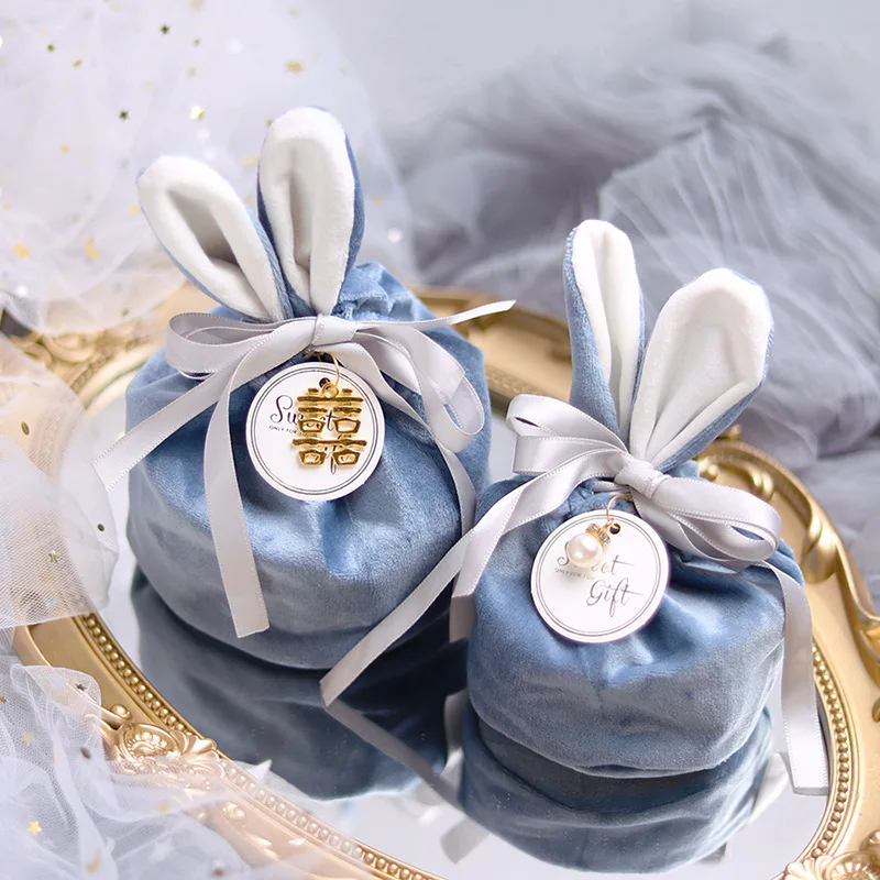 

2pcs Velvet Cute Bunny Gift Packing Bags Wedding Candy Bag Candy Gift Box Creative Tote Bag Wedding Birthday Party Decoration