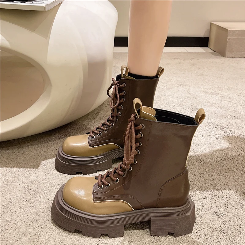 

Женские ботинки, осенние ботинки для женщин, женская обувь, Роскошные Дизайнерские ботильоны на шнуровке с круглым носком, на плоской подош...