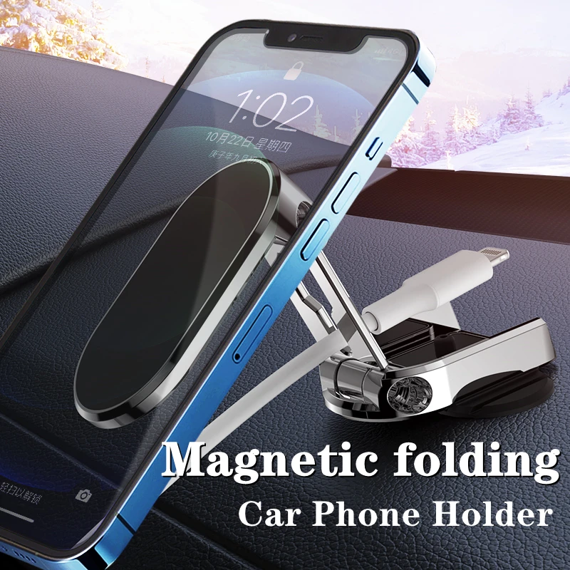 Supporto magnetico pieghevole per telefono per auto supporto girevole a forma di Mini striscia per Huawei xiaomi supporto magnetico per auto in metallo per iPhone 13