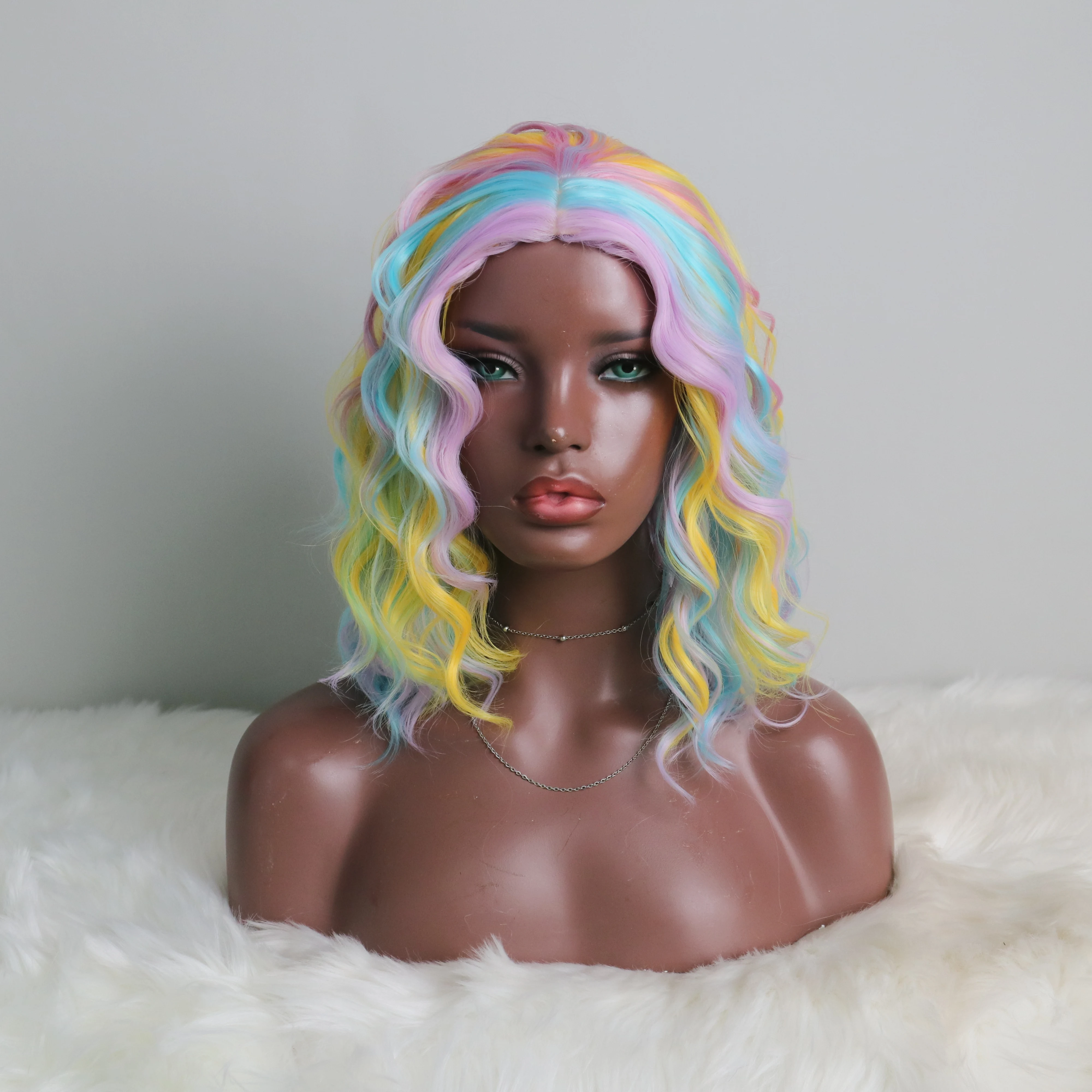 

Short Bob Synthetic Body Wave Non-Lace Wig Heat Resistant Rainbow Transparent Cosplay Drag Queen Wigs Glueless For Women 180%