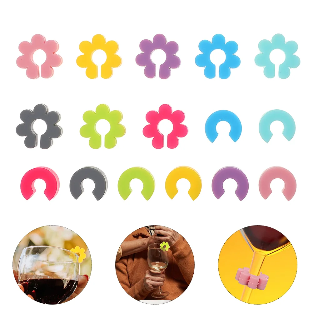 

Glass Marker Identifying Pendants Cup Sign Silicone Charms Flower Shape Markers