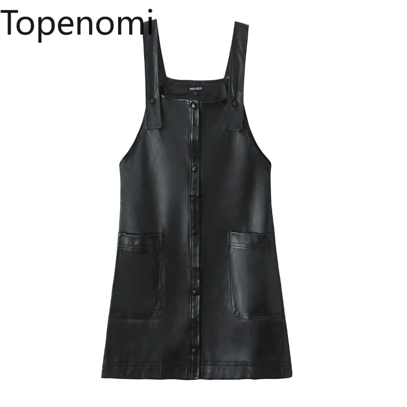 Topenomi женское черное кожаное платье без рукавов американский темперамент
