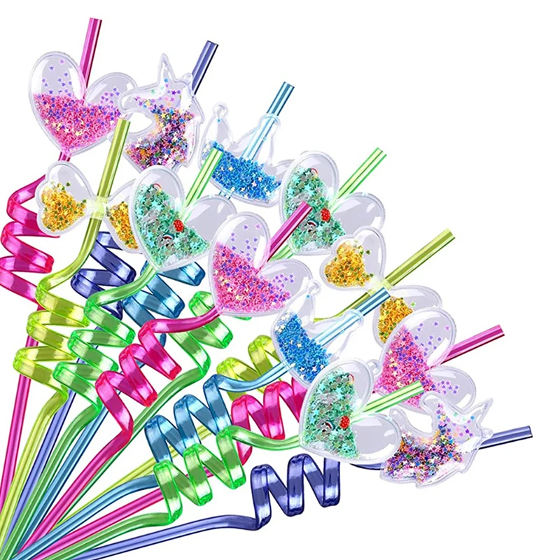 

1 Pc Reusable Drinking Straws 26cm Cartoon Straw Cute Flamingo Crown Mermaid Recyclable Straw For Holiday Birthday Party Favors