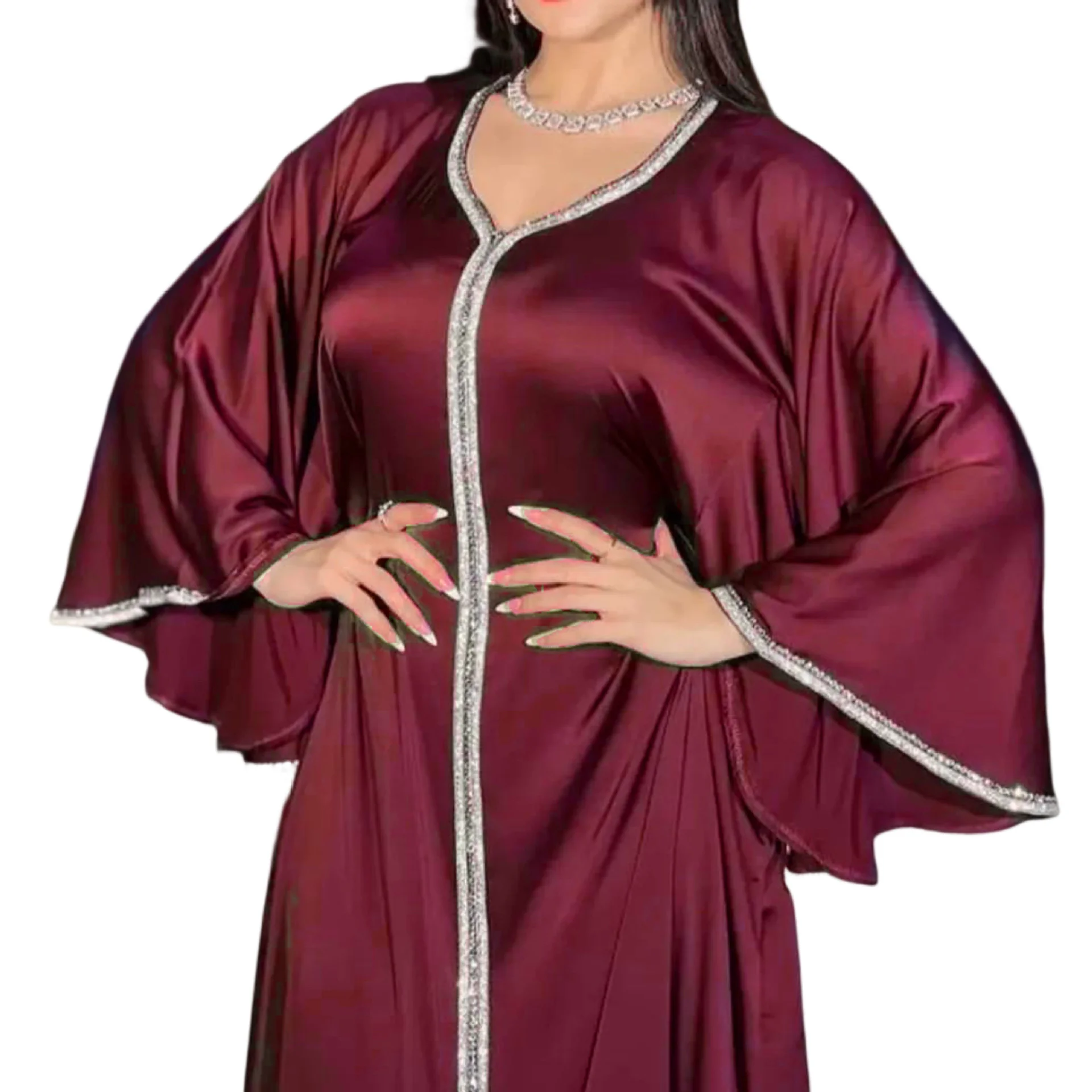 Abaya For Women Muslin Turkey Dubai V-neck Women Robe Hot Diamond Women's Abaya Robe Loose Morocco Caftan Kaftan Women Clothing