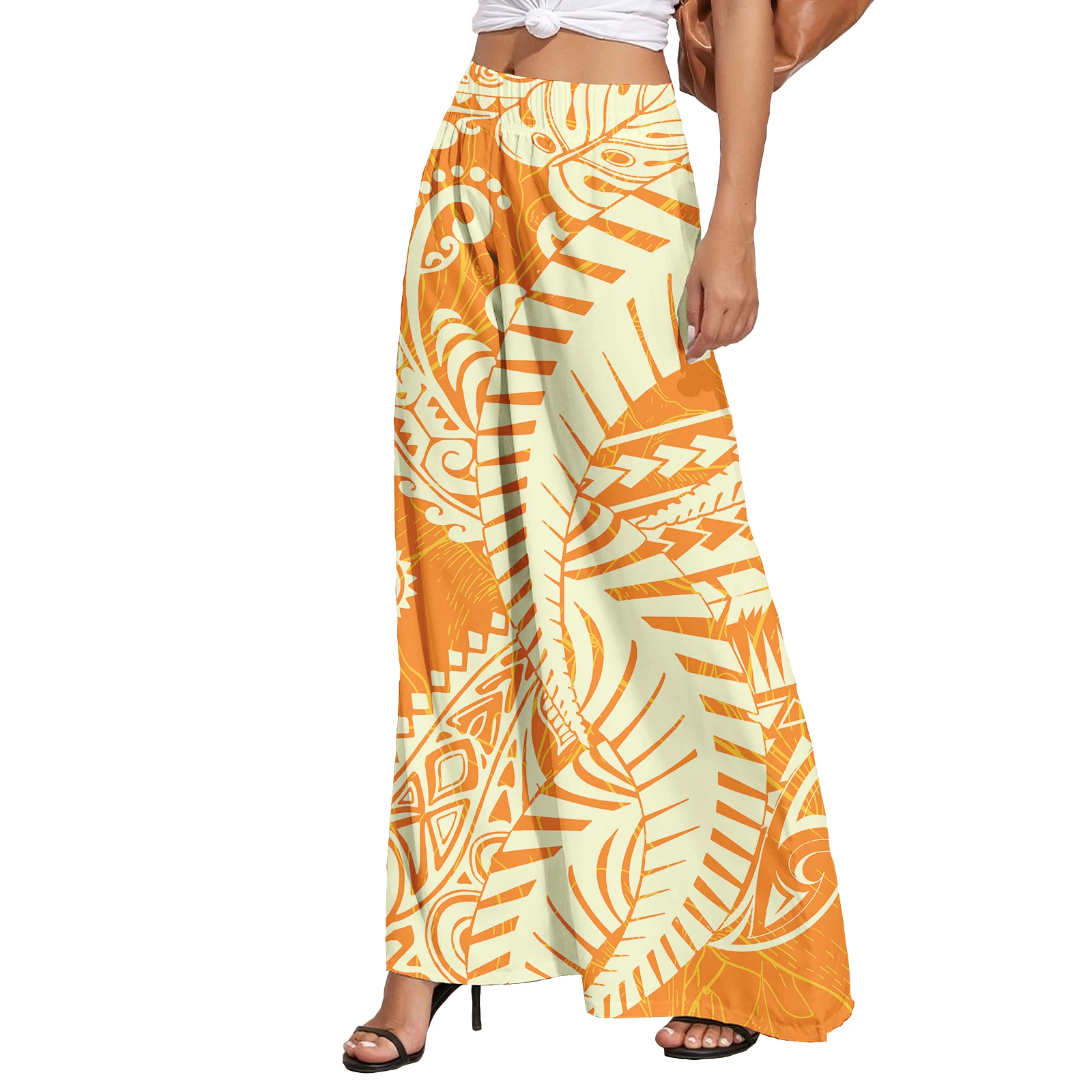 Женские брюки широкие с завышенной талией и принтом в этническом стиле