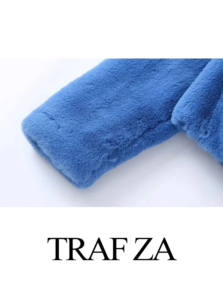 TRAF ZA Women's Loose Casual Faux Fur Warm Coats Elegant Solid Long Sleeve Suit Collar Jackets Winter Female Fashion Clothing