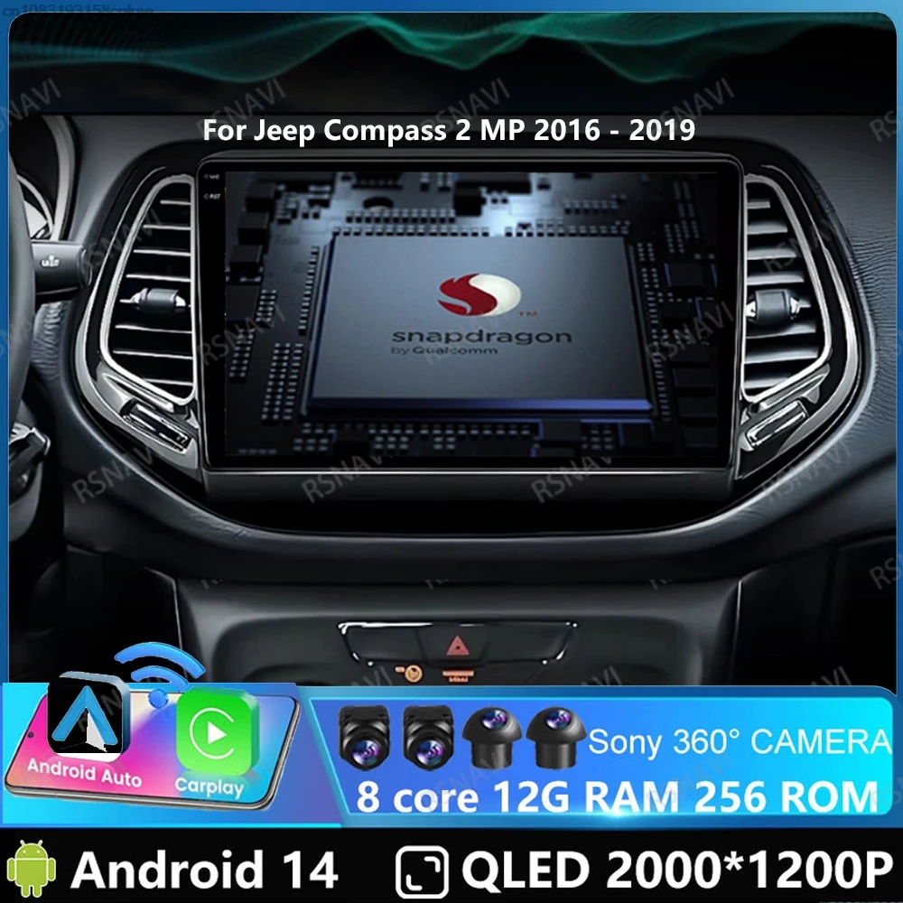 Автомобильный радиоприемник Andoird 14 для Jeep Compass 2MP 2016-2019 GPS головное устройство 4G LTE