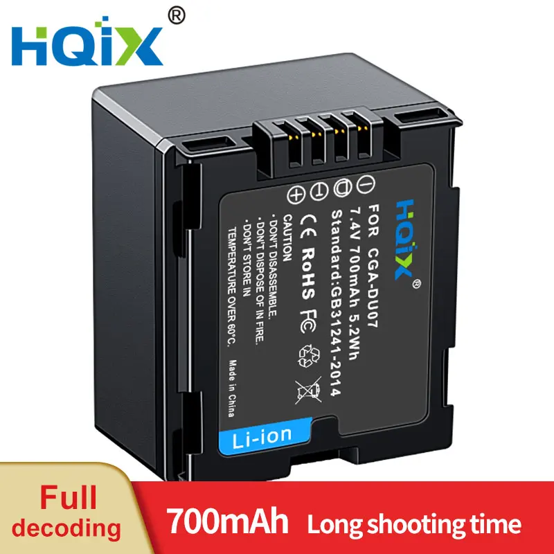 HQIX для Panasonic VDR-M50 M53 M55 M70 M75 VM95 NV-GS158 GS17 GS188 GS200 GS21 GS22 камера CGA-DU07 зарядное устройство Аккумулятор