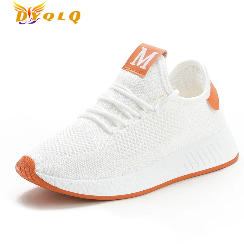 

New Mesh Sports Vulcanized Shoes Ladies Casual Breathable Knitted Comfortable Soft Flat Bottom Running Fitness Lacing