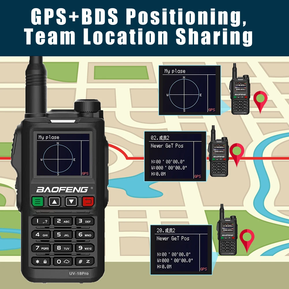 Портативная рация Baofeng UV-18Pro V2 GPS 136-174 220-260 400-480 МГц с частотой большого радиуса