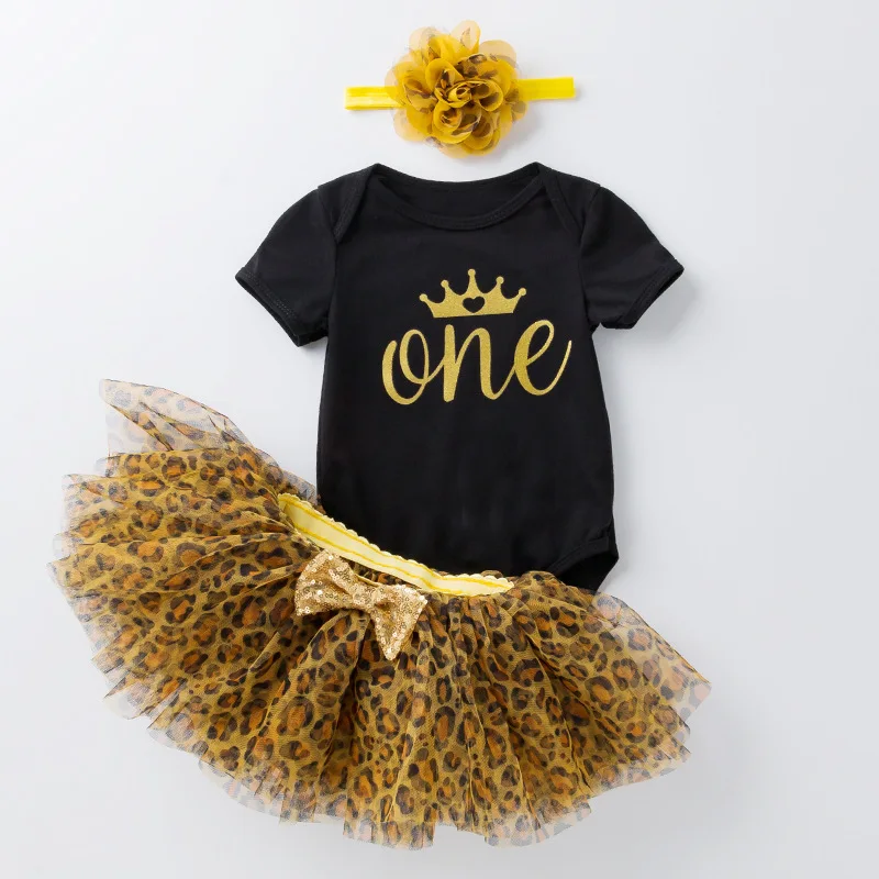 

3pcs Baby Girl Clothes Dress Birthday Print Letter Romper Bodysuit+Mesh Princess Dress + Headband Outfits Toddler Girl Outfits