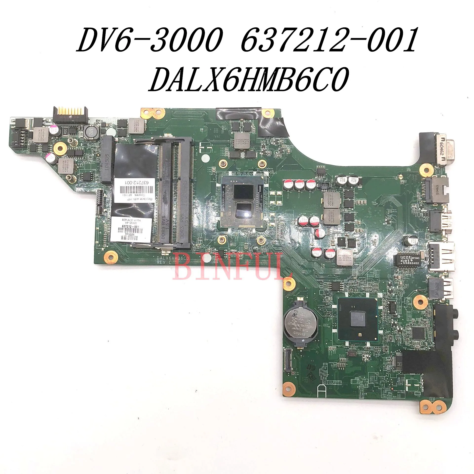 637212-001 637212-501 639365-001 For DV6 DV6-3000 Laptop Motherboard DALX6HMB6C0 With i3-370M CPU HM65 DDR3 100% Full Tested OK