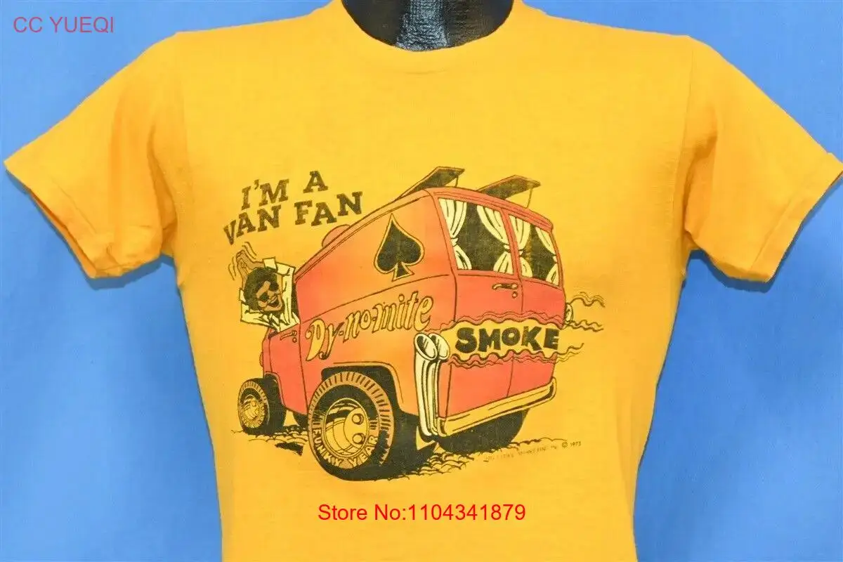 НОВЫЙ СПИСОК винтажная футболка 70-х годов I'M A VAN FAN DY-NO-MITE SMOKE FUNKY GROOVY YELLOW VANNIN S