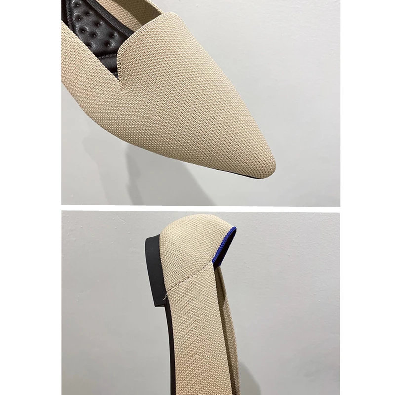 Princess Shoes 2022 New Pointed Women's Flat Shoes Leopard Knitted Shallow Beanie Shoes Breathable Ballet Shoes Zapatos De Mujer