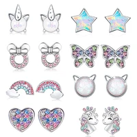 cute anime crystals stud earrings for women wholesale 2022 new cartoon mouse heart butterfly bear earring korean jewelry gifts