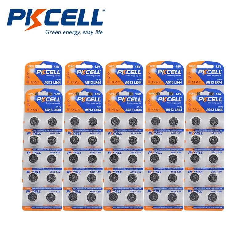 

PKCELL 100 шт. LR44 Cell A76 LR 44 AG13 LR1154 SR1154 SR44 SR44SW SR44W GP76 1,5 в, щелочные батареи для калькулятора, игрушечных часов