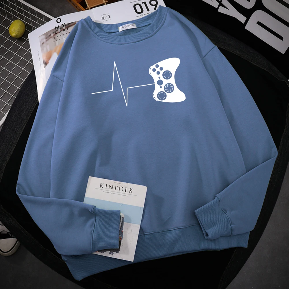 

Funny Button Gamepad Printing Hoodie Men's Autumn Loose Hoody Casual Fleece Sweatshirt Simple Crewneck Pullover Tops Female