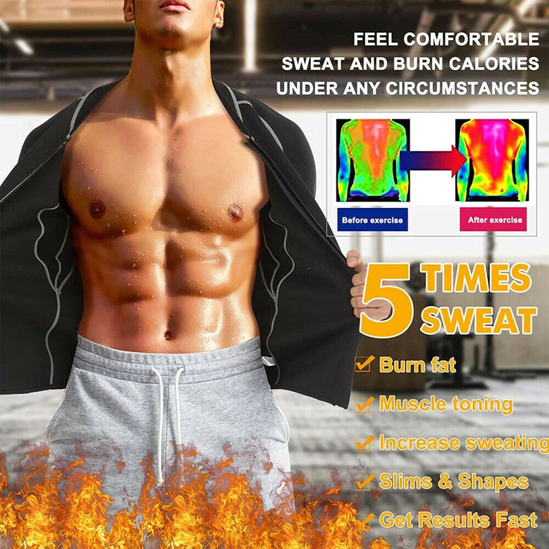 Men Sweat Neoprene Long Sleeve Sauna Suit Workout Shirt Corset Top Clothes Shapewear Long Sleeve Body Shaper Jacket Gym