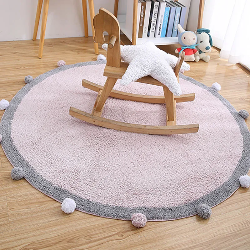 

Round Cotton Plush Baby Crawling Rugs Kids Play Mat Educational Fluffy Gray Area Rugs Kids Teepee Tent Game Play House 120CM