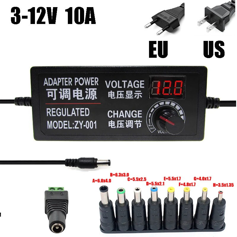 

Регулируемый универсальный адаптер переменного тока 100-240 В в постоянный ток 3-12 в 10 А источник питания со светодиодным индикатором экрана и ...