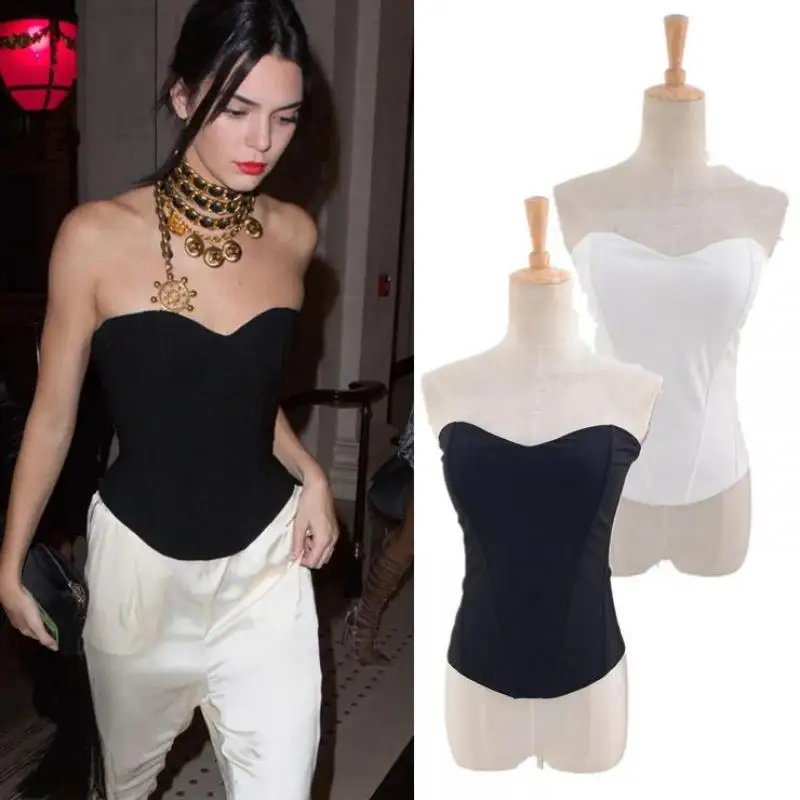 Women Off Shoulder Tube Tops Solid Bustier Sexy Vintage Sleeveless White Black Female Tops Blouse Strapless Corset Ladies Shirts