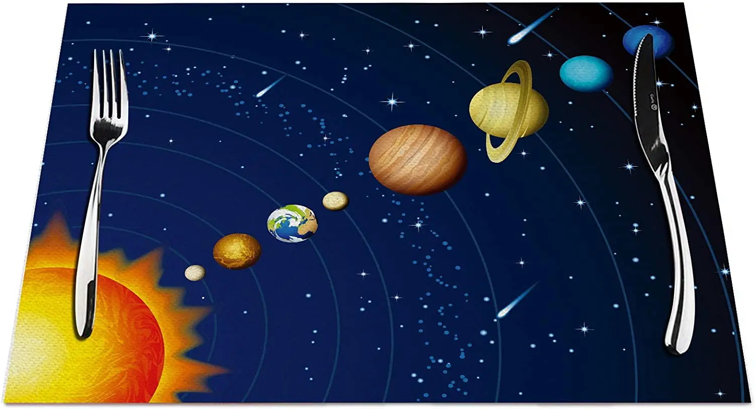 

Solar System Placemats Set of 4, Solar System 9 Planets Illustration Placemats Heat Resistant for Dining Table Non-Slip