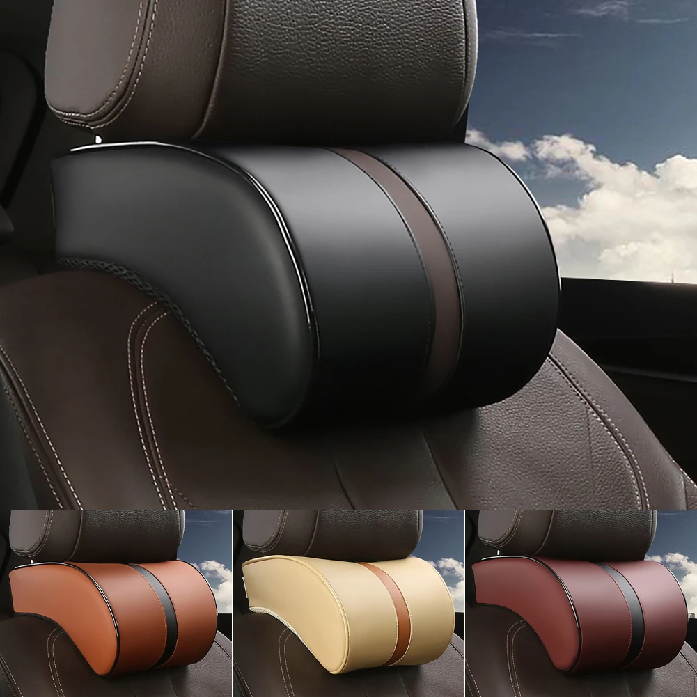 

Car Seat Neck Pillow Leather Memory Foam Anti-stresses Pillow Seat Head Neck Head Rest Cushions Travel Interior Car Products