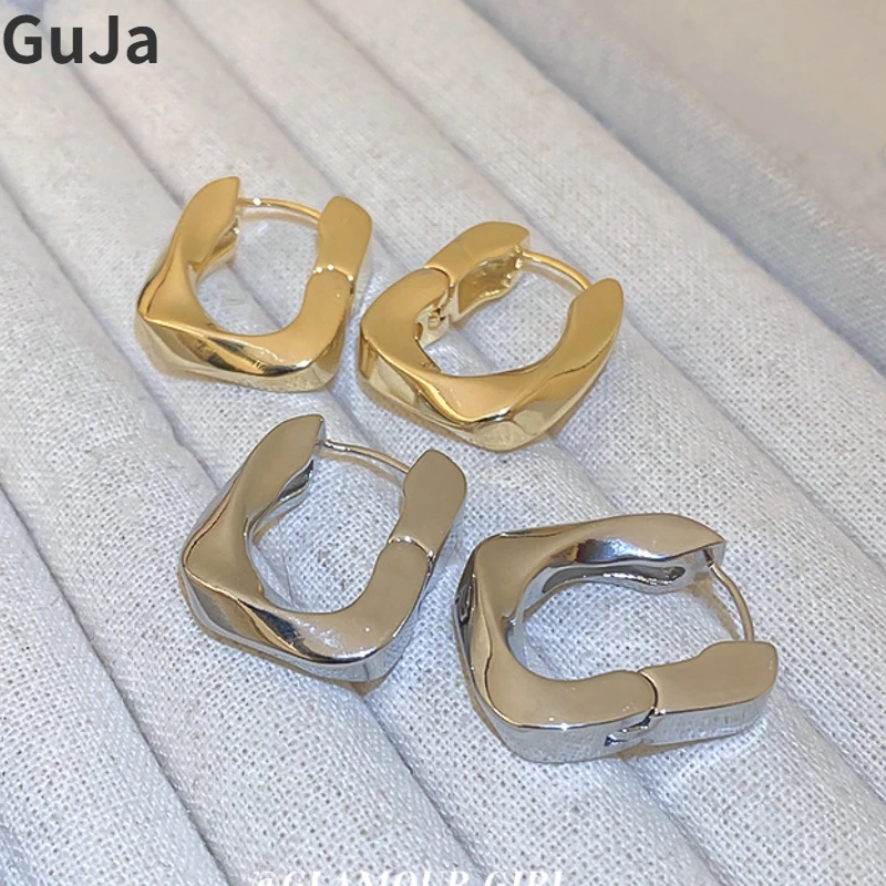 

Modern Jewelry High Quality Brass Metal Square Senior Sense Buckle Earrings For Women Girl Hot Sale Popualr Accessoreis Gift