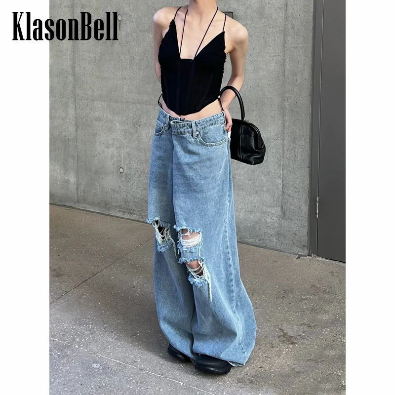 

8.6 KlasonBell Street Fashion Casual Loose Cotton Hole Wide Leg Jeans Women