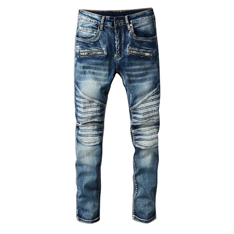 

Мужские потертые синие зауженные модные стильные байкерские джинсы скинни бандана Лоскутная скидка джинсы брюки Акция джинсы