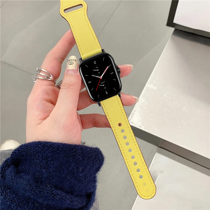 Фото Ремешок кожаный для смарт-часов Amazfit GTS 4/3/2/2e Mini/GTR 4 3 pro 47 мм/stratos 3, браслет для Amazfit Bip S/U/Lite/probands, 20 мм 22 мм №5