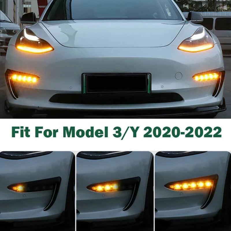 Дневные ходовые огни LED Daylight Fog Light с функцией поворотного сигнала для автомобиля Tesla Model 3 / Y 2017 2018 2019 2020 21 2022.
