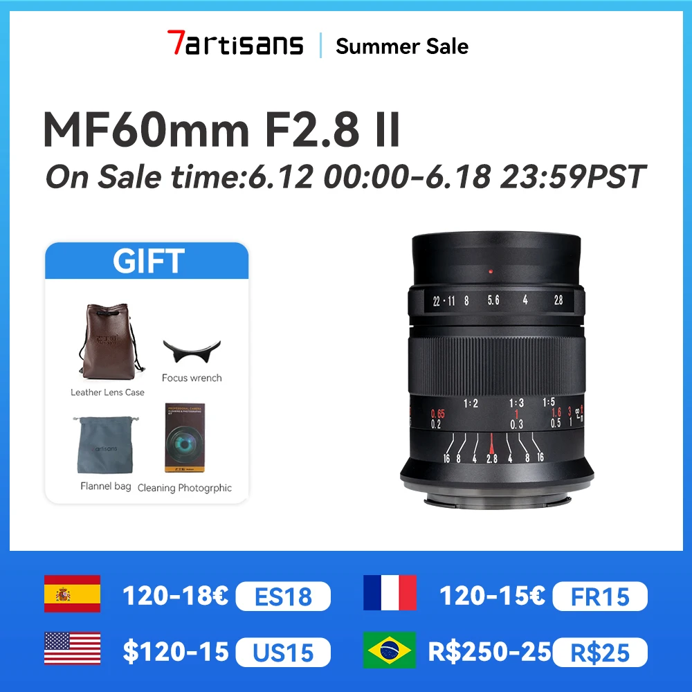 7artisans 7 artisans 60mm F2.8 II MF APS-C Macro Lens For Sony E Nikon Z Fuji XF Canon EF-M Canon RF M4/3 Leica L mount