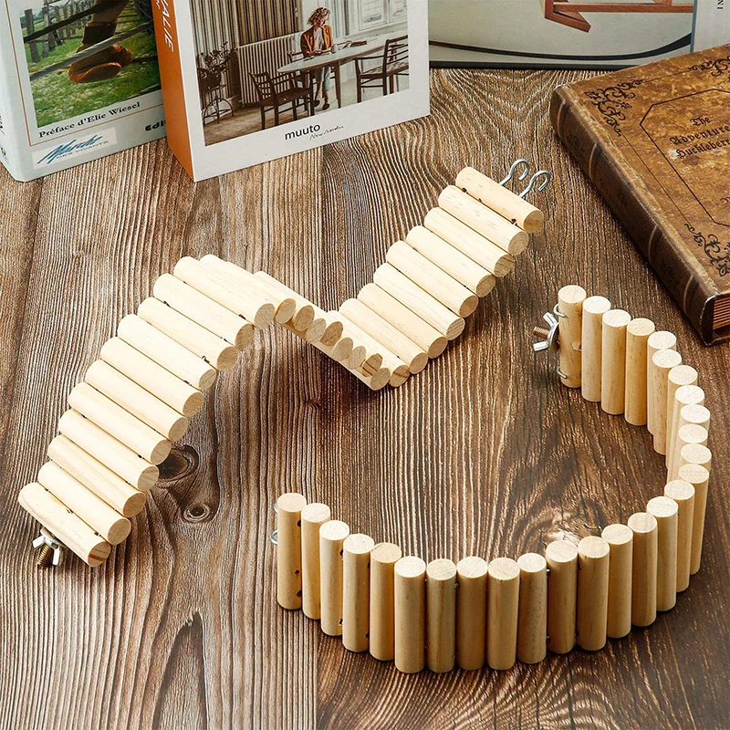 

Wooden Pet Birds Arch Bridge Animal Bendable Ladder With Hook Hamster Parrot Boardwalk Parrot Toy Stairs Ladder